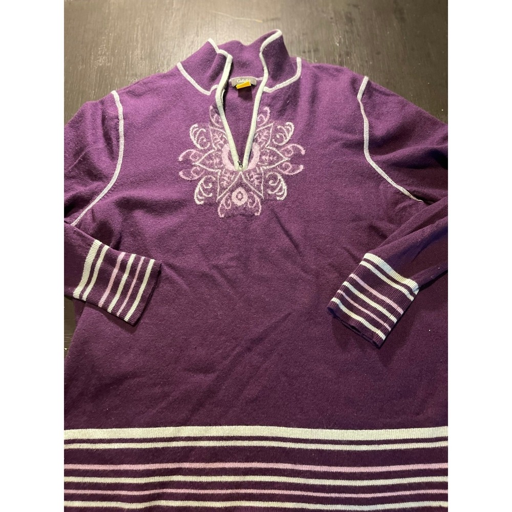 Cabelas Womens 2X Plus Purple Snowflake 1/4 Zip Fleece‎ Lined Pullover